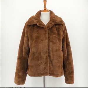 Via Spiga Cognac Faux Fur Teddy‎ Jacket Coat Mob Wife